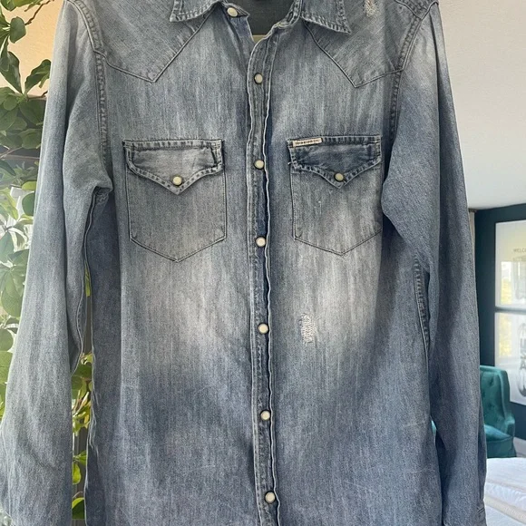 Ralph Lauren Denim & Supply Blue Denim Shirt with Pearl Snaps - Picture 2 of 8